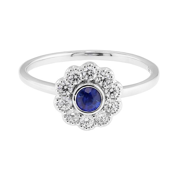 14K White Gold 0.21ctw Sapphire 1/4ctw Diamond Halo Fashion Ring Sz 6.5 Raleigh Diamond Fine Jewelry Raleigh, NC