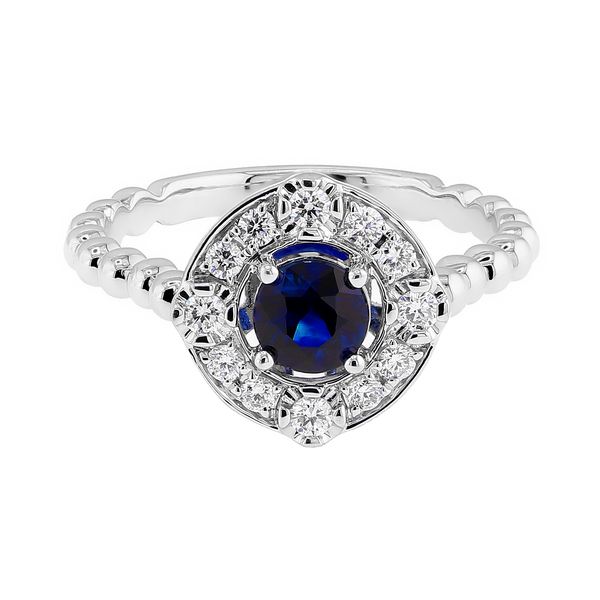 14K White Gold 0.59ctw Sapphire 1/4ctw Diamond Halo Fashion Ring Sz 6.5 Raleigh Diamond Fine Jewelry Raleigh, NC