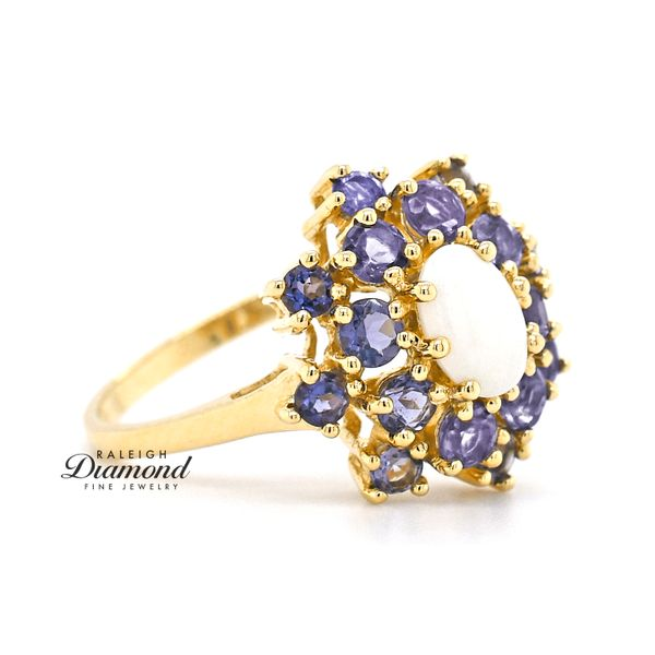 Estate 14K Yellow Gold Opal and Tanzanite Ring Size 7.25 Image 2 Raleigh Diamond Fine Jewelry Raleigh, NC