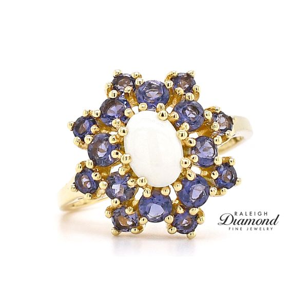 Estate 14K Yellow Gold Opal and Tanzanite Ring Size 7.25 Raleigh Diamond Fine Jewelry Raleigh, NC