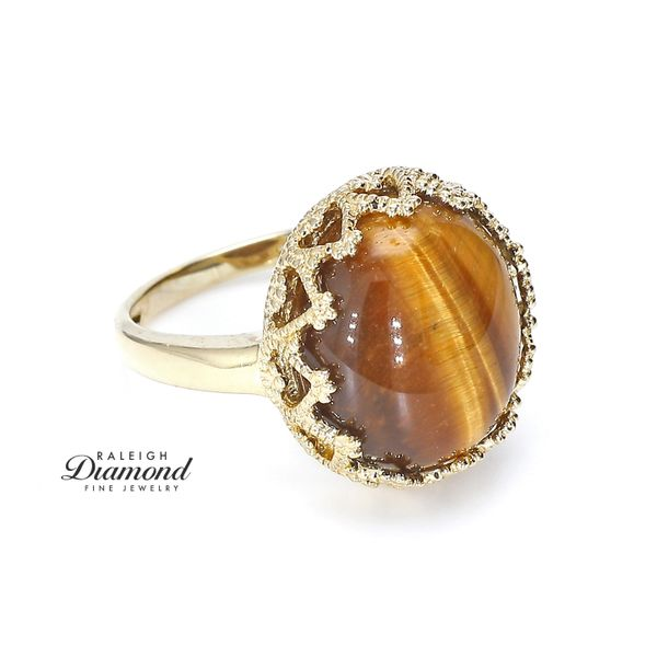 Estate 14K Yellow Gold Tiger's Eye Ring Size 7.0 Image 2 Raleigh Diamond Fine Jewelry Raleigh, NC
