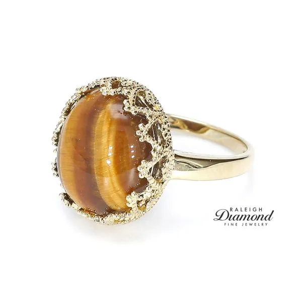 Estate 14K Yellow Gold Tiger's Eye Ring Size 7.0 Image 3 Raleigh Diamond Fine Jewelry Raleigh, NC