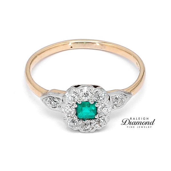18k Yellow Gold Ring with Green Emerald & Diamonds Accents Raleigh Diamond Fine Jewelry Raleigh, NC