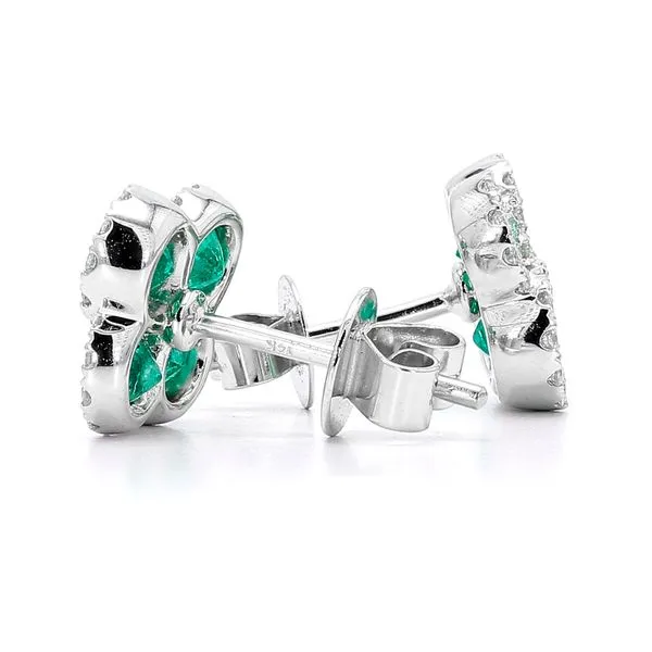 14K White Gold 0.85ctw Diamond & Emerald Flower Earrings Image 2 Raleigh Diamond Fine Jewelry Raleigh, NC