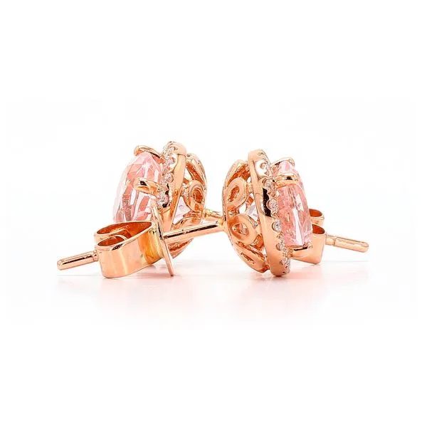 14K Rose Gold 1.69ctw Morganite & Diamond Halo Earrings Image 2 Raleigh Diamond Fine Jewelry Raleigh, NC