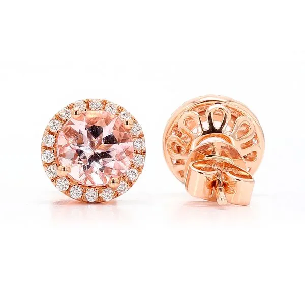 14K Rose Gold 1.69ctw Morganite & Diamond Halo Stud Earrings Raleigh Diamond Fine Jewelry Raleigh, NC
