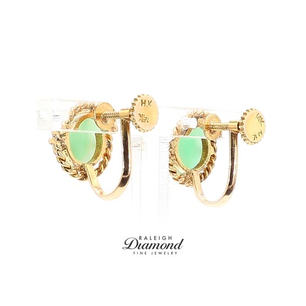 Estate 14K Yellow Gold Jade Clip-On Earrings Image 2 Raleigh Diamond Fine Jewelry Raleigh, NC