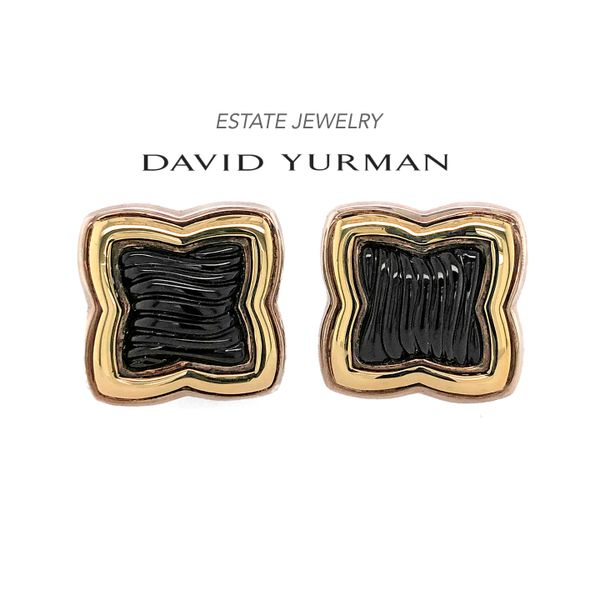 Estate David Yurman 14K Yellow Gold & Sterling Silver Black Onyx Earrings Raleigh Diamond Fine Jewelry Raleigh, NC