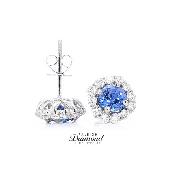 14K White Gold 2.14ctw Sapphire & Diamond Halo Earrings Raleigh Diamond Fine Jewelry Raleigh, NC