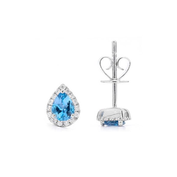 14K White Gold 0.52ctw Pear Aquamarine & Diamond Halo Earrings Raleigh Diamond Fine Jewelry Raleigh, NC