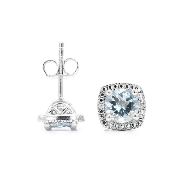 Sterling Silver 0.015ctw Diamonds Aquamarine March Birthstone Earrings Raleigh Diamond Fine Jewelry Raleigh, NC