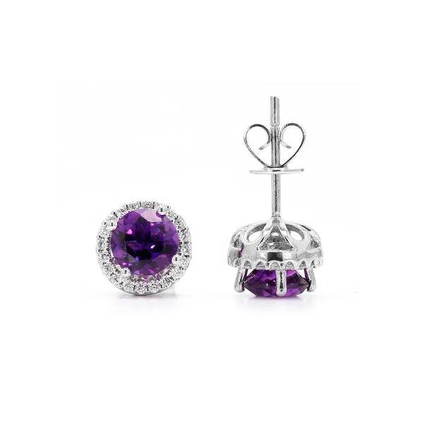14K White Gold 1.47ctw Amethyst and 0.02 ctw Diamonds Stud Earrings February Birthstone similar item image