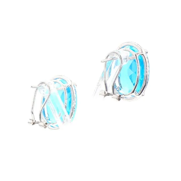 14K White Gold 5.80ctw Blue Topaz 0.33ctw Diamond Halo Earrings Image 2 Raleigh Diamond Fine Jewelry Raleigh, NC