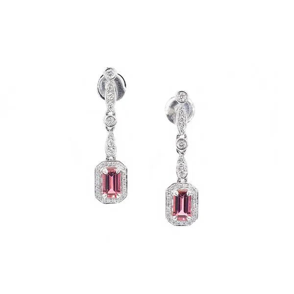 14K White Gold 0.84ctw Pink Tourmaline & Diamond Dangle Earrings Raleigh Diamond Fine Jewelry Raleigh, NC