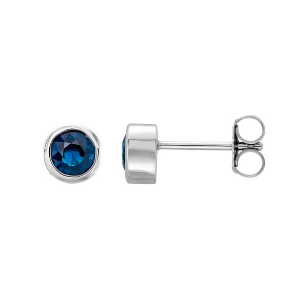 14K White Gold 0.50ctw Blue Sapphire Bezel Stud Earrings Raleigh Diamond Fine Jewelry Raleigh, NC