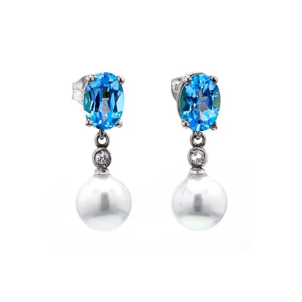 Sterling Silver 2.11ctw Blue Topaz and White Sapphire Drop and Dangle Pearl Earrings Raleigh Diamond Fine Jewelry Raleigh, NC