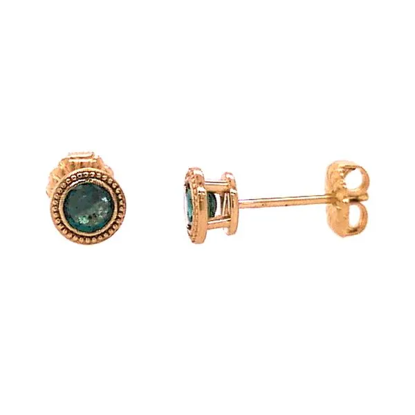 14K Yellow Gold Emeralds 0.36ctw RBC Beaded Bezels Stud Earrings Raleigh Diamond Fine Jewelry Raleigh, NC