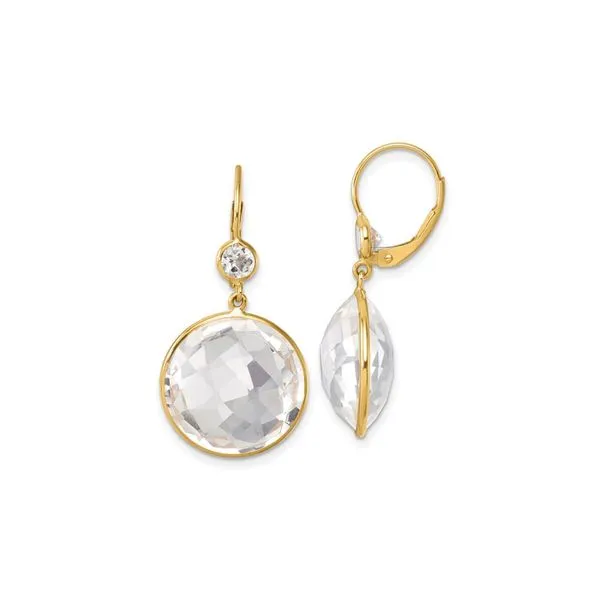 14K Yellow Gold Polished Crystal and White Topaz Leverback Dangle Earrings Raleigh Diamond Fine Jewelry Raleigh, NC