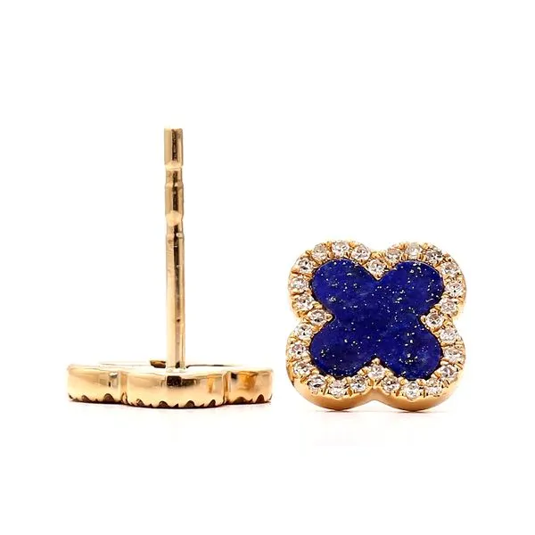 Bassali 14K Yellow Gold 0.13ctw Diamond Halo Lapis Clovers Image 2 Raleigh Diamond Fine Jewelry Raleigh, NC