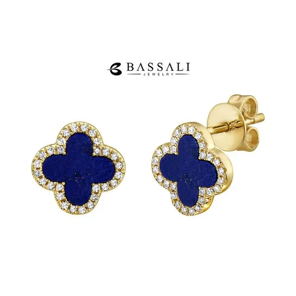 Bassali 14K Yellow Gold 0.13ctw Diamond Halo Lapis Clovers Raleigh Diamond Fine Jewelry Raleigh, NC
