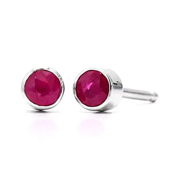 14K White Gold 0.20ctw Ruby RBC Bezel Signature Stud Earrings Raleigh Diamond Fine Jewelry Raleigh, NC