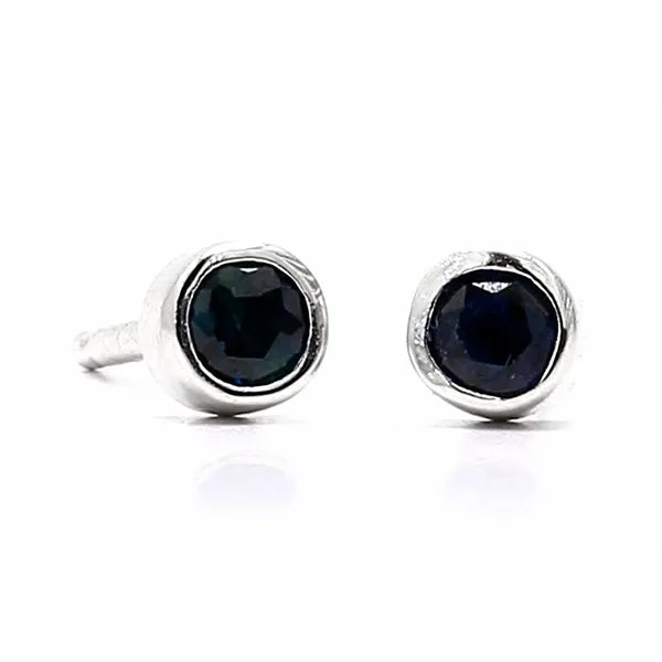 14K White Gold 0.16ctw Sapphire RBC Bezel Stud Signature Earrings Raleigh Diamond Fine Jewelry Raleigh, NC