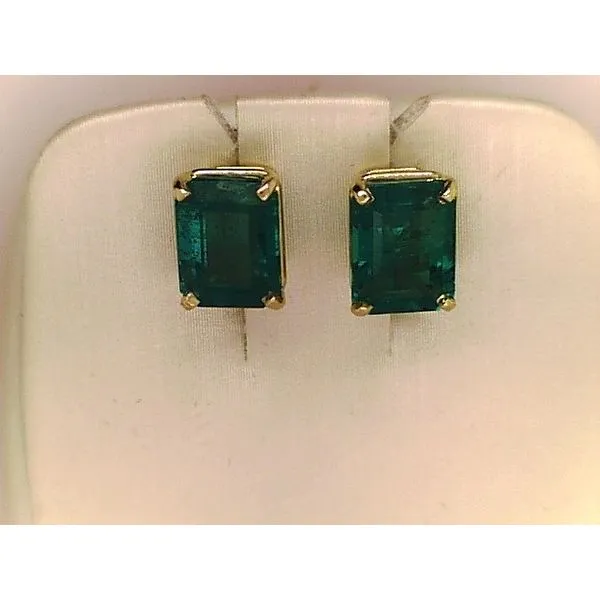 18K Yellow Gold Natural Emerald Stud Earrings Raleigh Diamond Fine Jewelry Raleigh, NC
