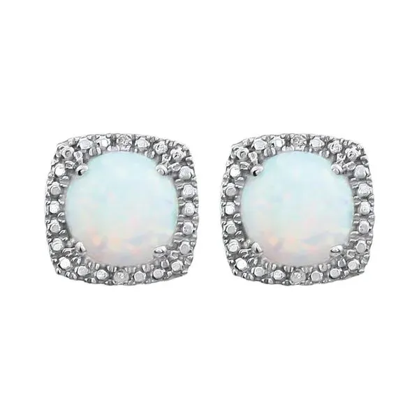 Sterling Silver 0.015ctw Created Opal October Birthstone Earrings Diamonds Image 2 Raleigh Diamond Fine Jewelry Raleigh, NC