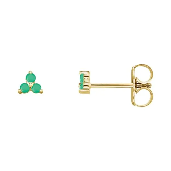 14K Yellow Gold Natural Green Chrysoprase 3-Stone Earrings Image 2 Raleigh Diamond Fine Jewelry Raleigh, NC