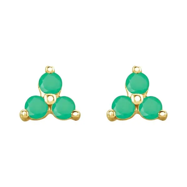 14K Yellow Gold Natural Green Chrysoprase 3-Stone Earrings Raleigh Diamond Fine Jewelry Raleigh, NC