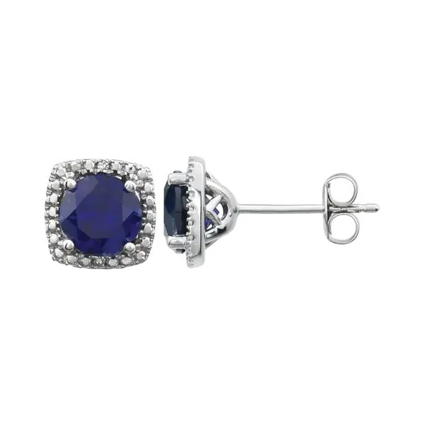 Sterling Silver 0.015ctw Lab Blue Sapphire September Birthstone Diamond Earrings Raleigh Diamond Fine Jewelry Raleigh, NC
