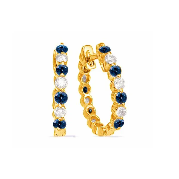 14K Yellow Gold 0.41ctw G/SI1 Diamond and Sapphire Hoop Earrings Raleigh Diamond Fine Jewelry Raleigh, NC