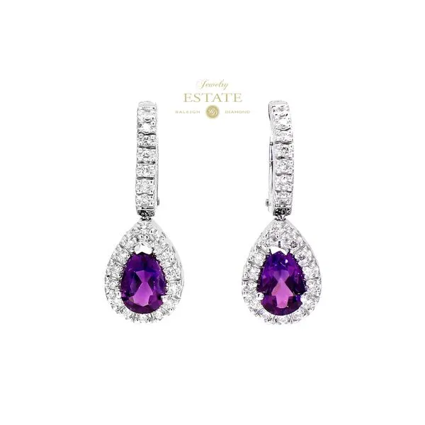Estate 14K White Gold Amethyst & Diamond Halo Colored Stone Earrings Raleigh Diamond Fine Jewelry Raleigh, NC