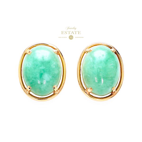 Estate 14K Yellow Gold Gumps Jade Cabochons Earrings Raleigh Diamond Fine Jewelry Raleigh, NC
