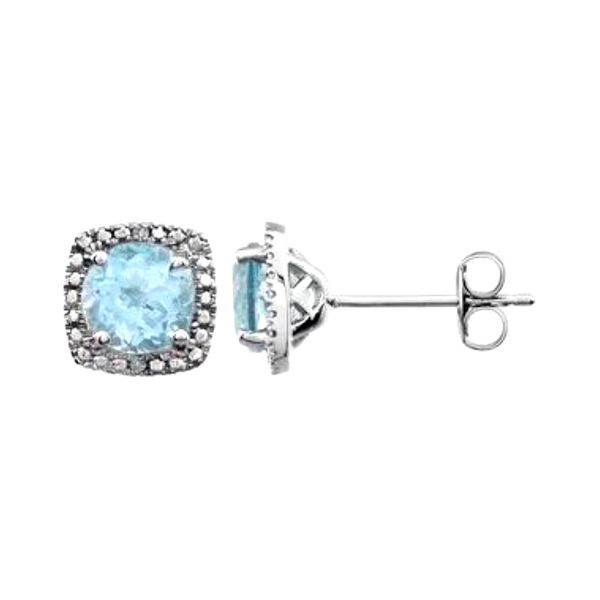 Sterling Silver 0.015ctw Round Topaz Stud Earrings with Diamond accents on Halo Raleigh Diamond Fine Jewelry Raleigh, NC