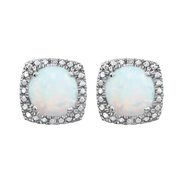 Sterling Silver 0.015ctw Created Opal October Birthstone Diamonds Stud Earrings Image 2 Raleigh Diamond Fine Jewelry Raleigh, NC
