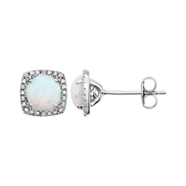 Sterling Silver 0.015ctw Created Opal October Birthstone Diamonds Stud Earrings Raleigh Diamond Fine Jewelry Raleigh, NC