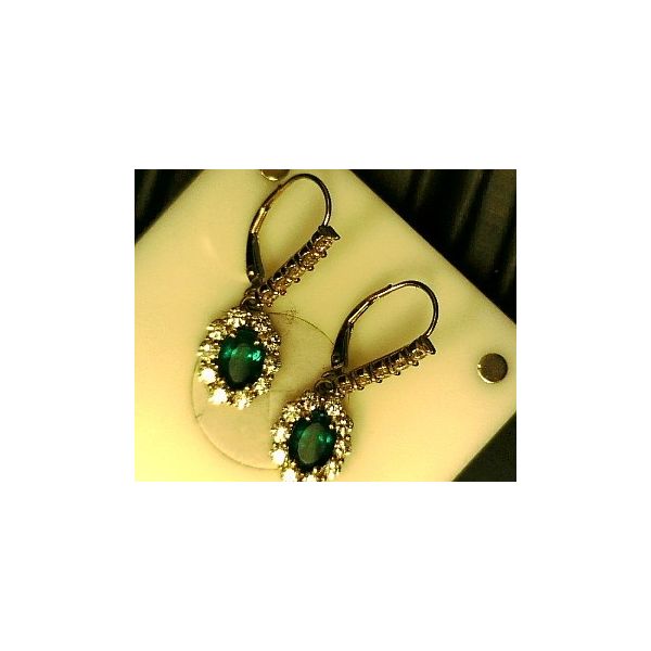 14K Yellow Gold ~2.00ctw Emerald ~1.00ctw G-H/VS Diamond Halo Dangle Earrings Raleigh Diamond Fine Jewelry Raleigh, NC