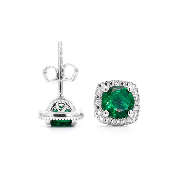 Sterling Silver 0.015ctw Lab Emerald May Birthstone Diamond Accents Stud Earrings Raleigh Diamond Fine Jewelry Raleigh, NC