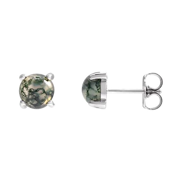 14K White Gold Natural Moss Agate Stud Earrings Raleigh Diamond Fine Jewelry Raleigh, NC