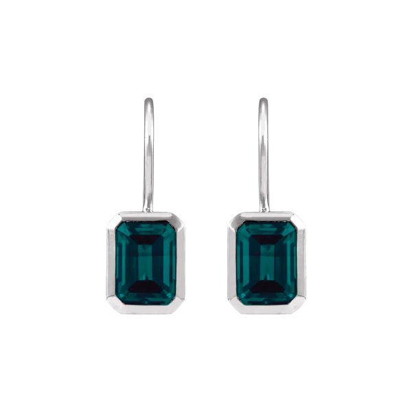 14K White Gold Lab Grown Alexandrite Bezel-Set Drop Earrings Raleigh Diamond Fine Jewelry Raleigh, NC