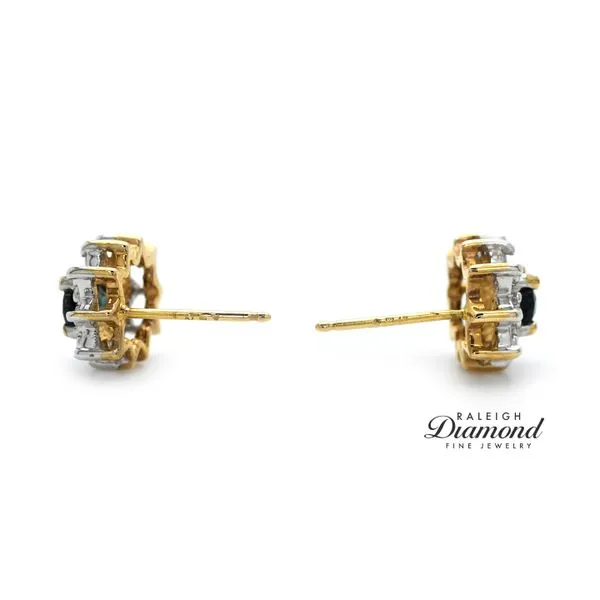 Estate 14K Yellow Gold Fancy Studs with Diamonds and Sapphires Image 3 Raleigh Diamond Fine Jewelry Raleigh, NC