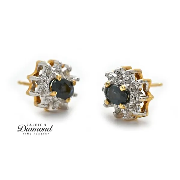 Estate 14K Yellow Gold Fancy Studs with Diamonds and Sapphires Raleigh Diamond Fine Jewelry Raleigh, NC