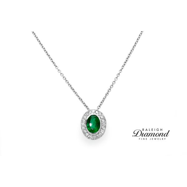 14K White Gold 1.01ctw Emerald & Diamond Pendant / Necklace Raleigh Diamond Fine Jewelry Raleigh, NC