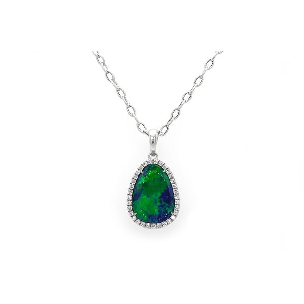 14k White Gold 5.18ctw Opal & Diamond Pendant / Necklace Raleigh Diamond Fine Jewelry Raleigh, NC
