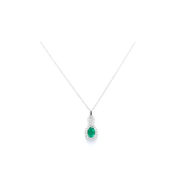 18K White Gold 0.78ctw Emerald & Diamond Infinity Pendant Image 2 Raleigh Diamond Fine Jewelry Raleigh, NC