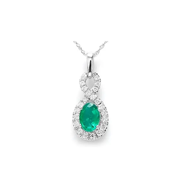 18K White Gold 0.78ctw Emerald & Diamond Infinity Pendant Raleigh Diamond Fine Jewelry Raleigh, NC