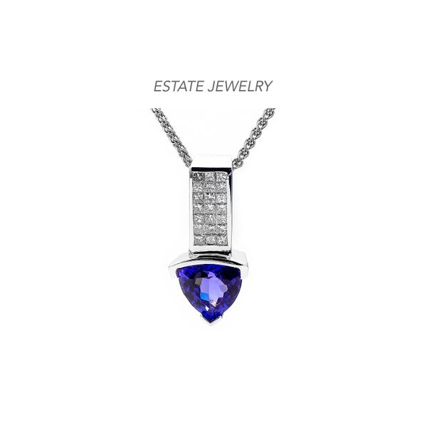 Estate 18K White Gold 7.93ctw Diamond & Tanzanite Slide Pendant Raleigh Diamond Fine Jewelry Raleigh, NC