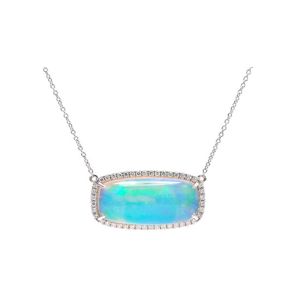 14K White Gold 9.60ctw Opal & Diamond Halo Pendant / Necklace Raleigh Diamond Fine Jewelry Raleigh, NC