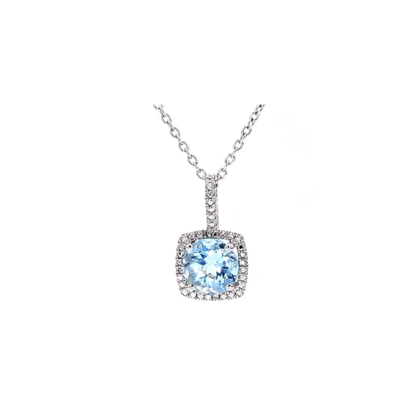 Sterling Silver Aquamarine March Birthstone Necklace with 0.015ctw Diamond Accents